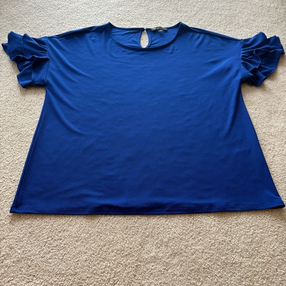 INC Blue Ruffle Sleeve Top - Picture 4 of 8
